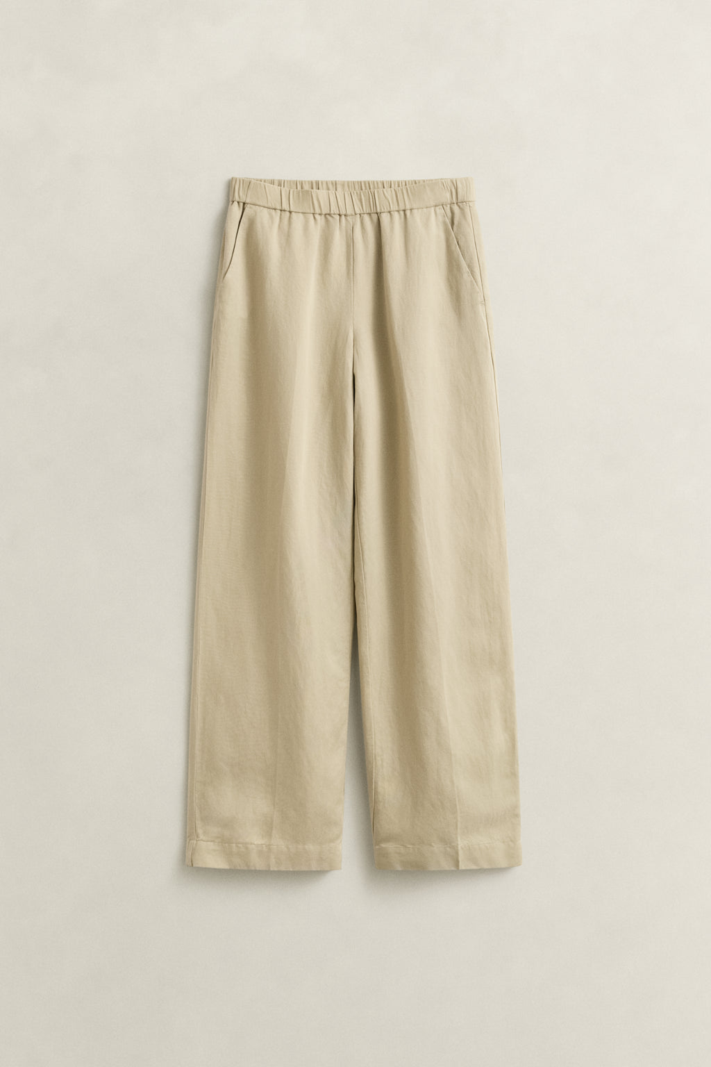 OAT BEIGE, LINEN BLEND PULL ON PANTS, FLAT-LAY BY GANT AU.