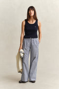 RICH NAVY, STRIPE POPLIN PULL ON PANTS BY GANT AU.