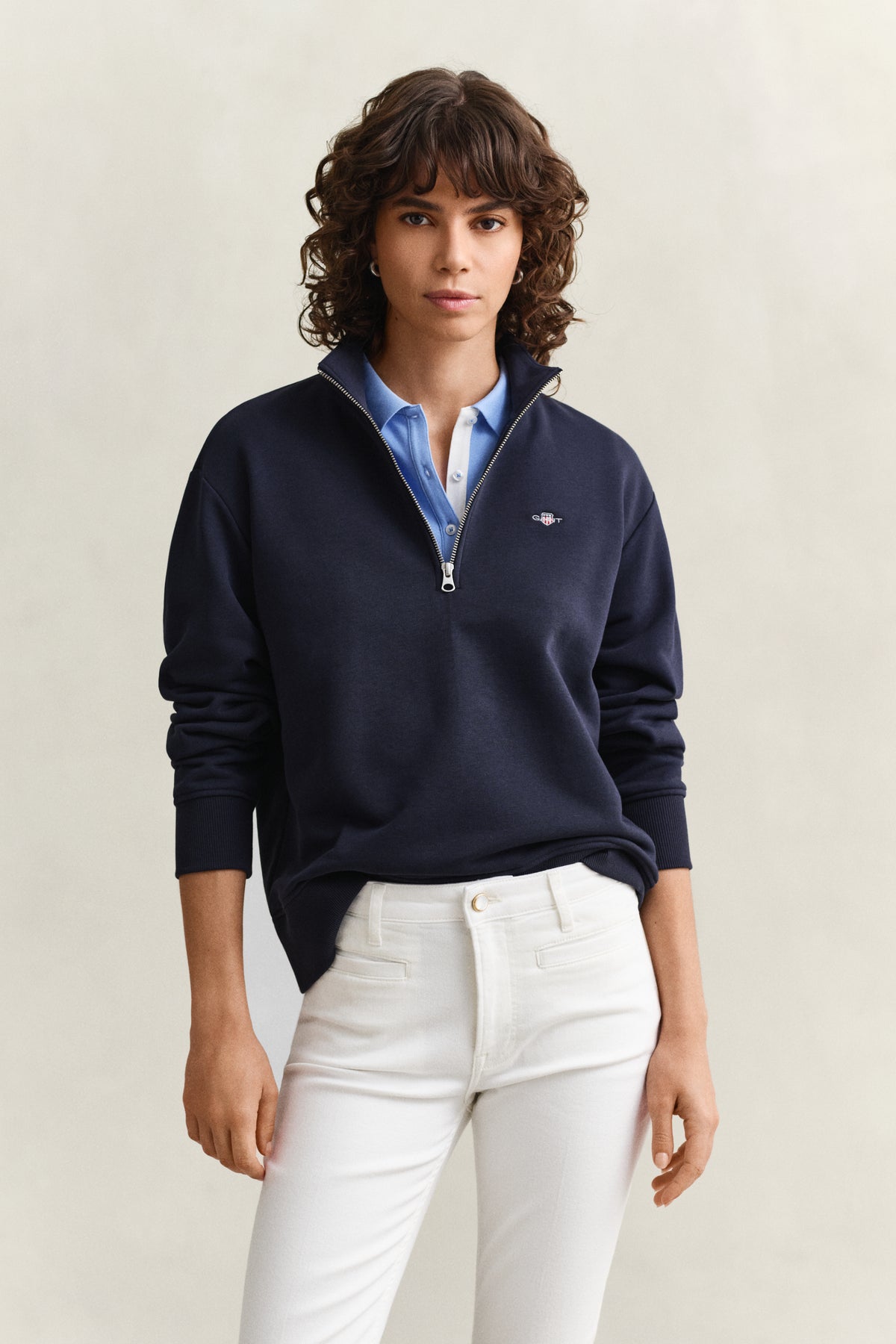EVENING BLUE, SHIELD HALF-ZIP, FRONT-VIEW BY GANT AU.