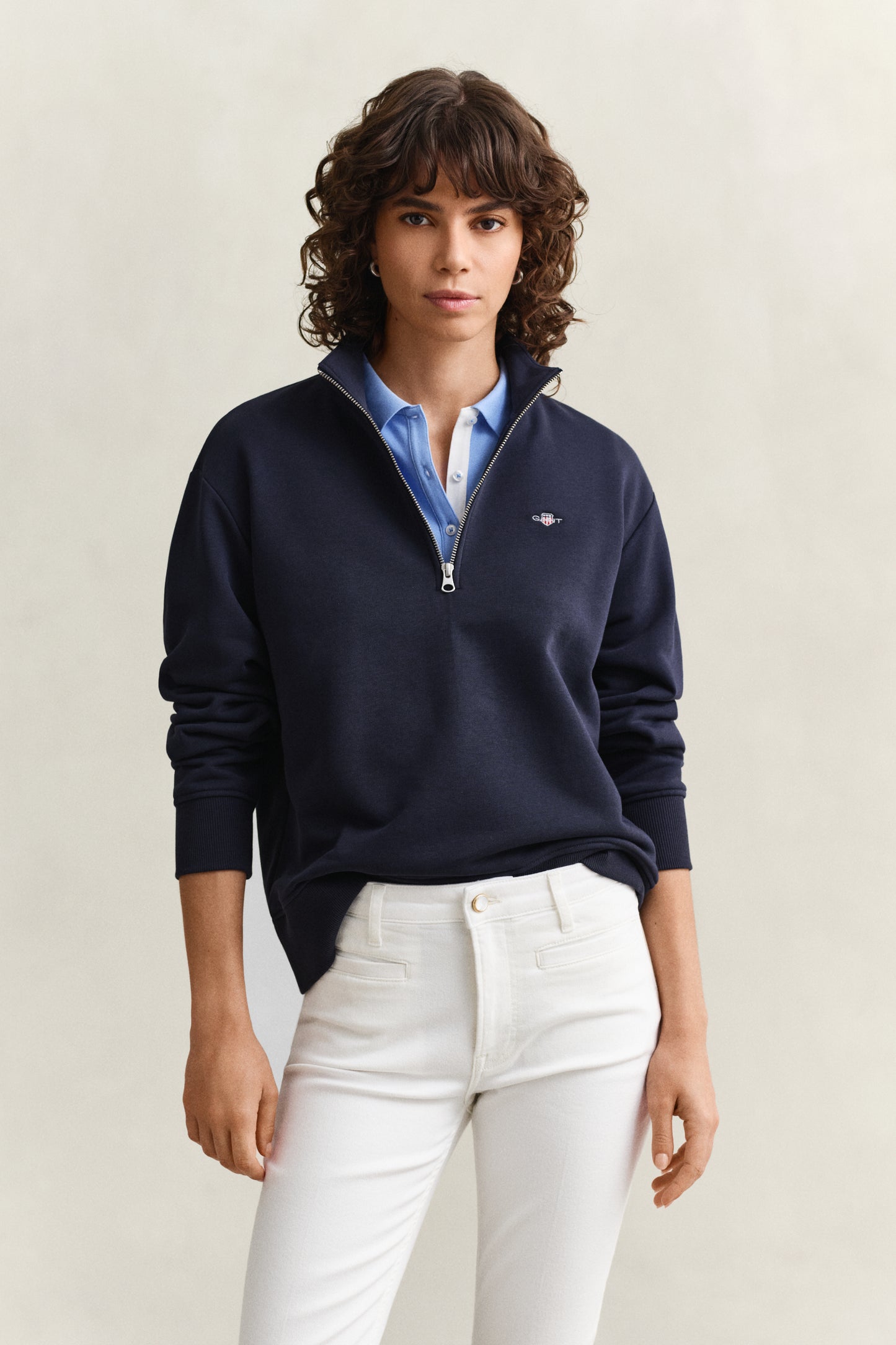EVENING BLUE, SHIELD HALF-ZIP, FRONT-VIEW BY GANT AU.