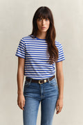 ROYAL BLUE, REG STRIPED SHIELD SS T-SHIRT, FRONT-VIEW BY GANT AU.