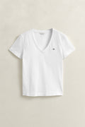 WHITE, REG SHIELD SS V-NECK T-SHIRT, FRONT-VIEW BY GANT AU.