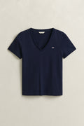 EVENING BLUE, REG SHIELD SS V-NECK T-SHIRT, FRONT-VIEW BY GANT AU.