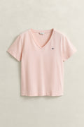 APRICOT PINK, REG SHIELD SS V-NECK T-SHIRT, FRONT-VIEW BY GANT AU.