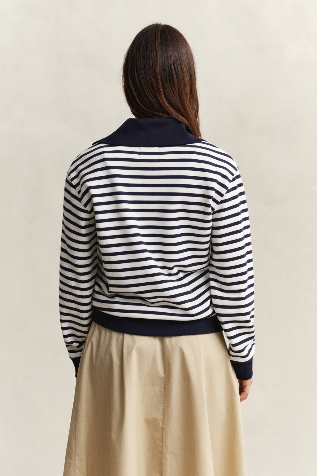 EVENING BLUE, STRIPED HALF ZIP SWEAT, BACK-VIEW BY GANT AU.