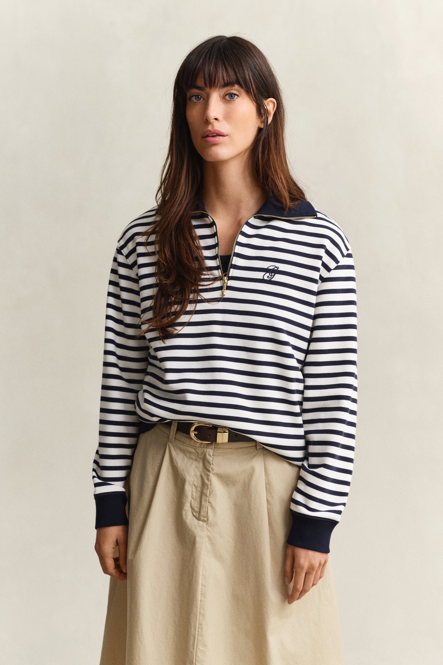 EVENING BLUE, STRIPED HALF ZIP SWEAT, FRONT-VIEW BY GANT AU.