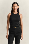 BLACK, HIGH NECK RIB TANK TOP, FRONT-VIEW BY GANT AU.