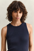 EVENING BLUE, HIGH NECK RIB TANK TOP, CLOSE-UP BY GANT AU.