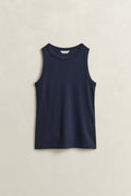 EVENING BLUE, HIGH NECK RIB TANK TOP, FLAT-LAY BY GANT AU.