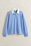HYDRANGEA BLUE, RUGGER SWEATSHIRT, FLAT-LAY BY GANT AU.