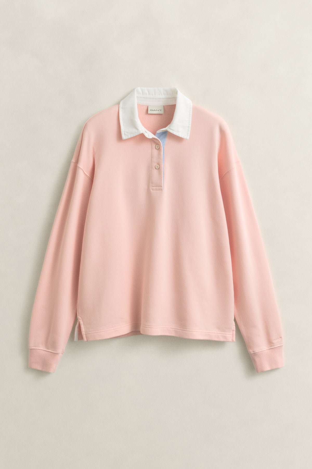 APRICOT PINK, RUGGER SWEATSHIRT, FLAT-LAY BY GANT AU.