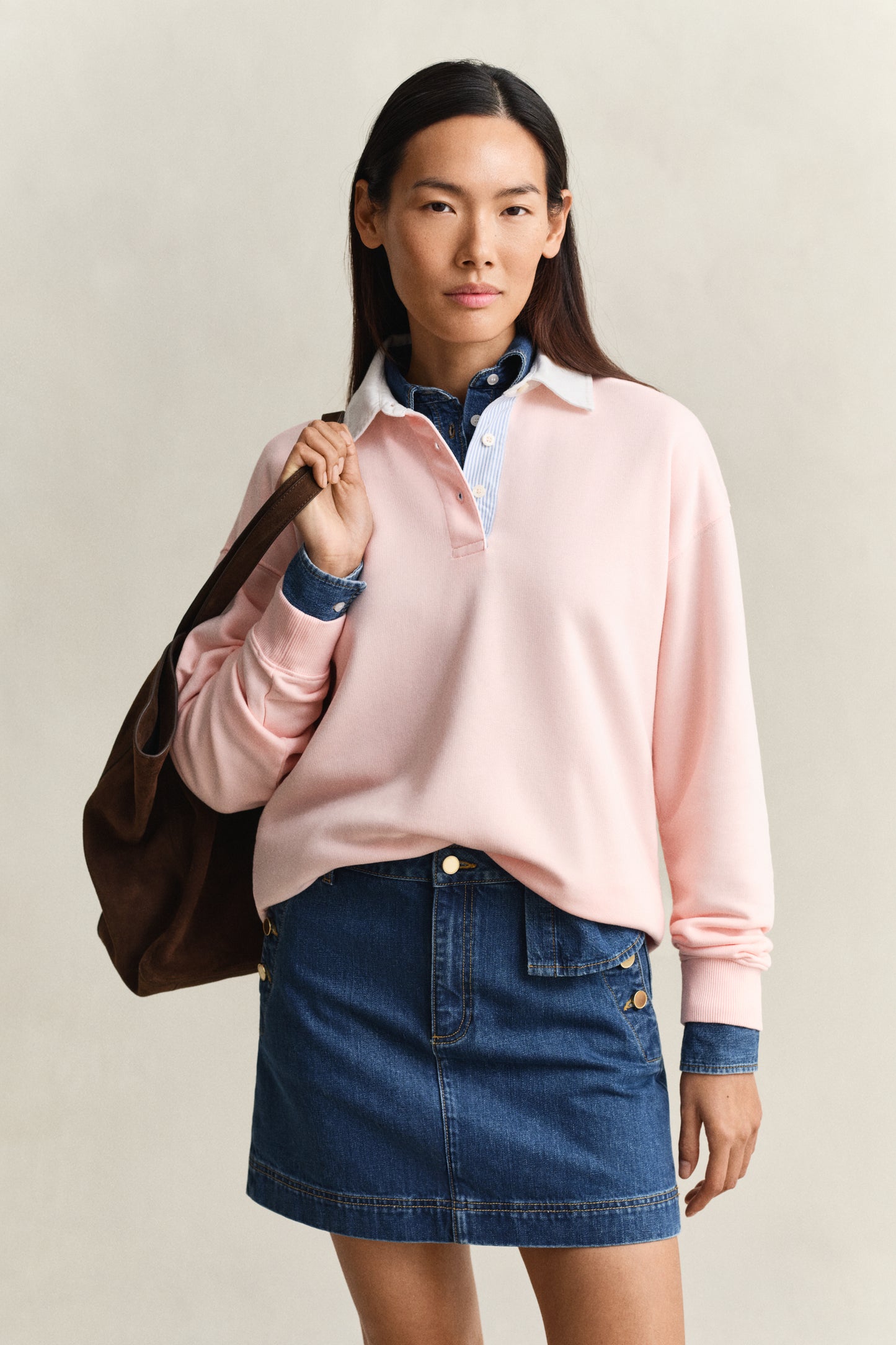 APRICOT PINK, RUGGER SWEATSHIRT, FRONT-VIEW BY GANT AU.