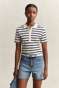 EGGSHELL, SLIM STRIPED SS PIQUE POLO, FRONT-VIEW BY GANT AU.