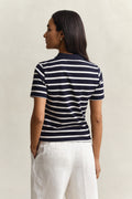 EVENING BLUE, SLIM STRIPED SS PIQUE POLO, BACK-VIEW BY GANT AU.