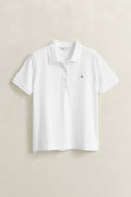 WHITE, REG SHIELD SS PIQUE POLO, FLAT-LAY BY GANT AU.