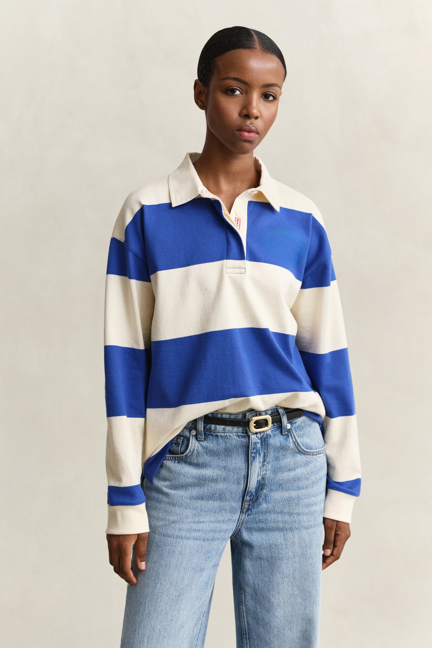 ROYAL BLUE, STRIPED COTTON HEAVY RUGGER, FRONT-VIEW BY GANT AU.