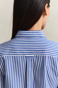 ROYAL BLUE, REG CLASSIC POPLIN STRIPED SHIRT, CLOSE-UP BY GANT AU.