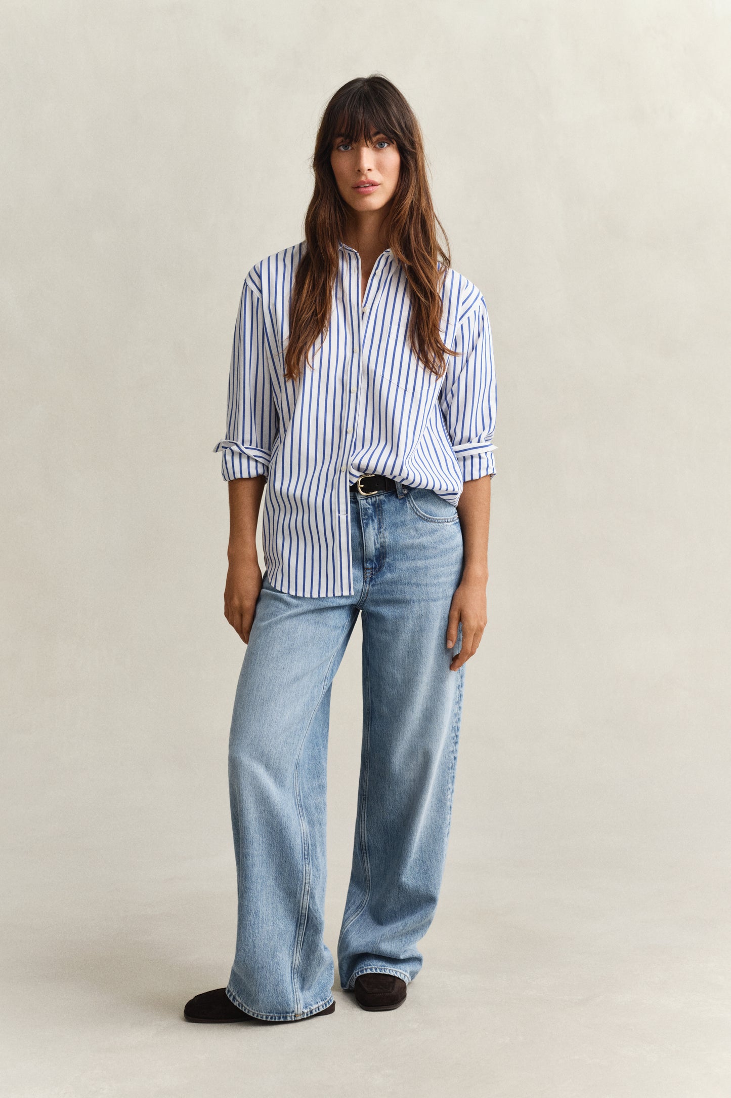 ROYAL BLUE, REL CLASSIC POPLIN STRIPED SHIRT BY GANT AU.