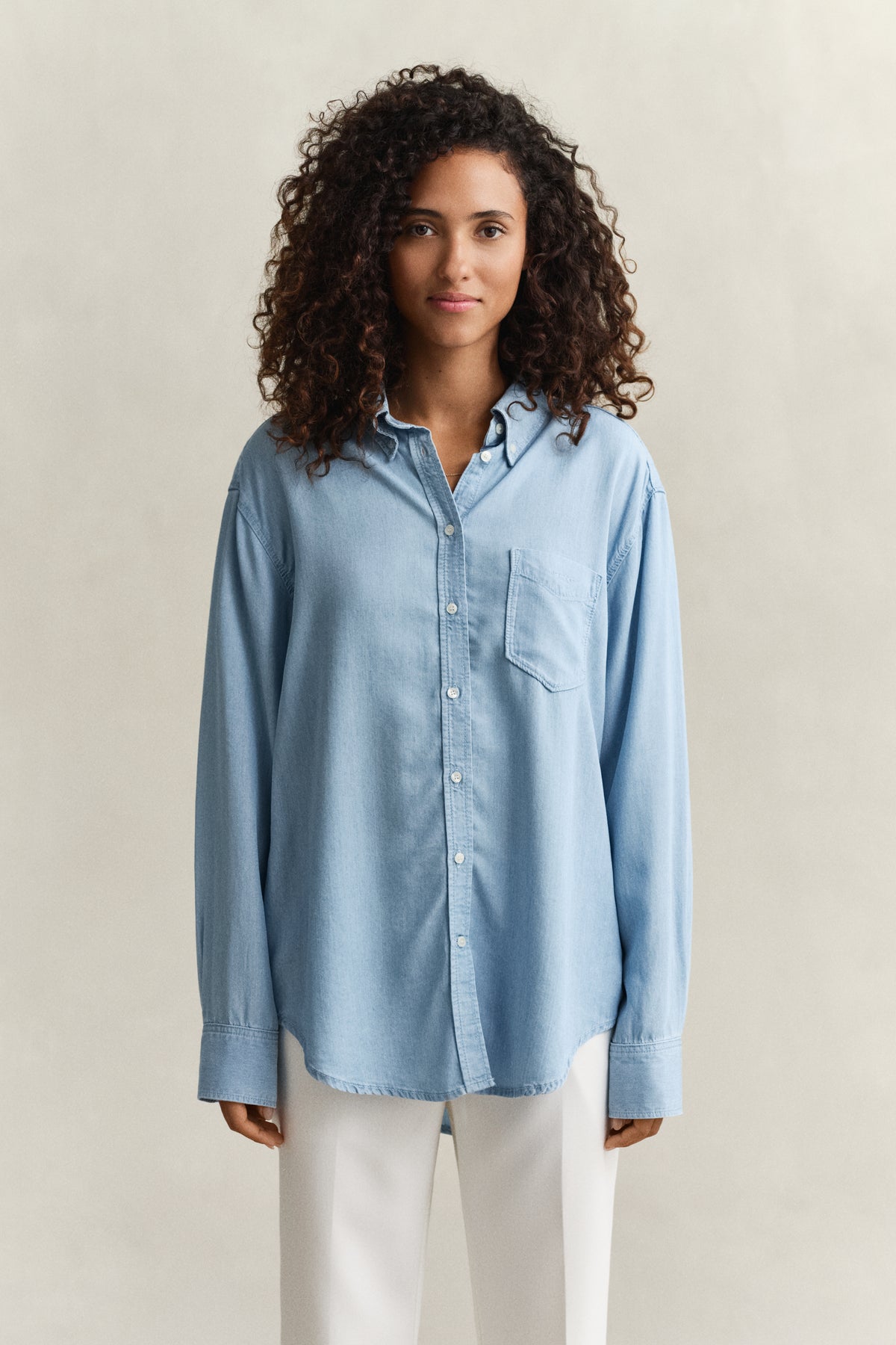 MODEL WEARING Relaxed Indigo Shirt