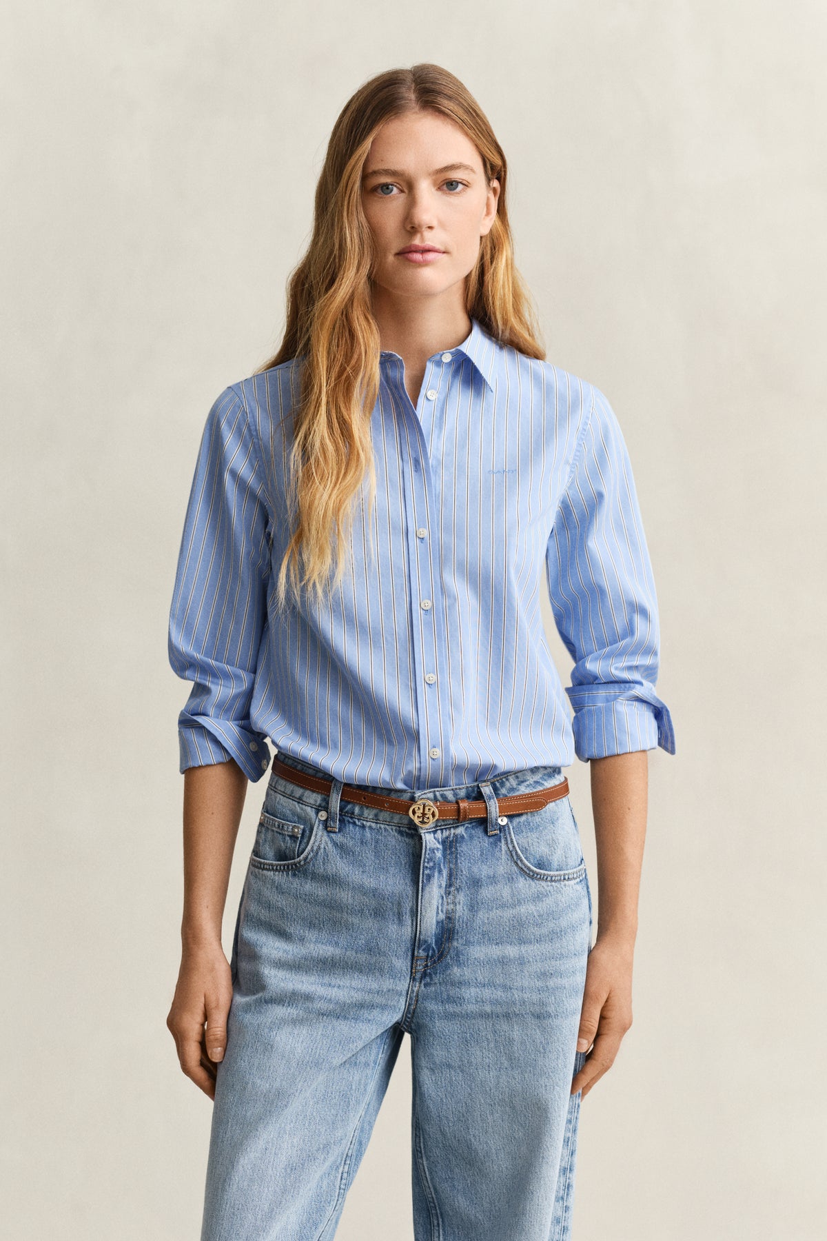 HYDRANGEA BLUE, REG CLASSIC POPLIN STRIPE SHIRT, FRONT-VIEW BY GANT AU.