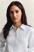 MODEL WEARING REG STRIPED LINEN LS SHIRT
