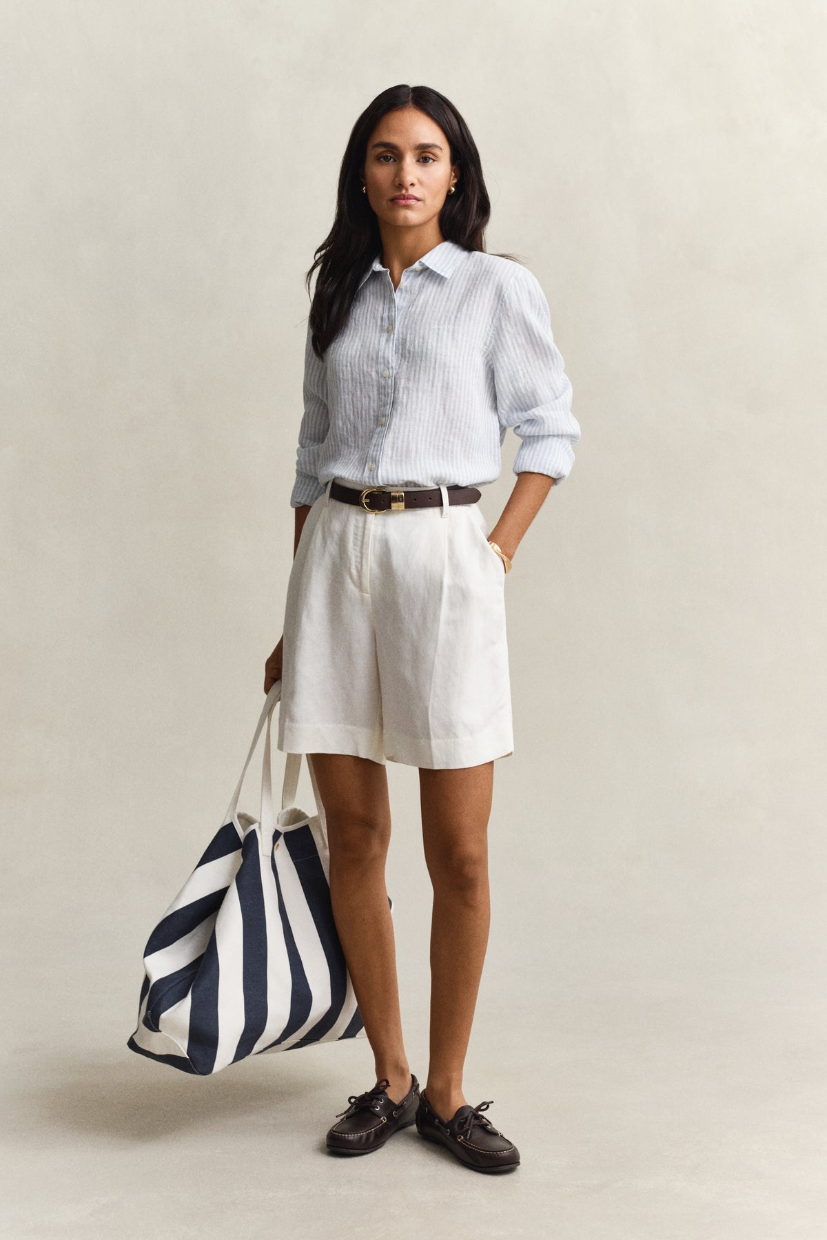 LIGHT BLUE, REG STRIPED LINEN LS SHIRT BY GANT AU.