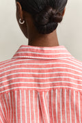 MODEL WEARING REL STRIPED LINEN LS SHIRT