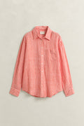 PERFECT RED, REL STRIPED LINEN LS SHIRT, FLAT-LAY BY GANT AU.