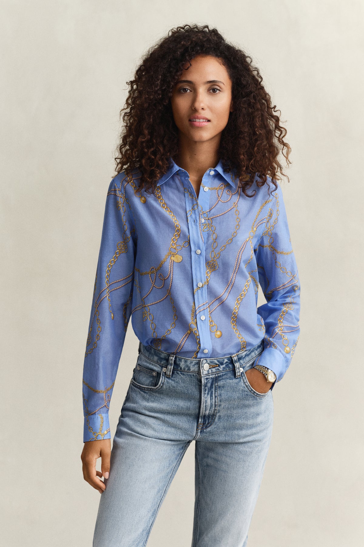 HYDRANGEA BLUE, REG PRINTED CTN SILK LS SHIRT, FRONT-VIEW BY GANT AU.