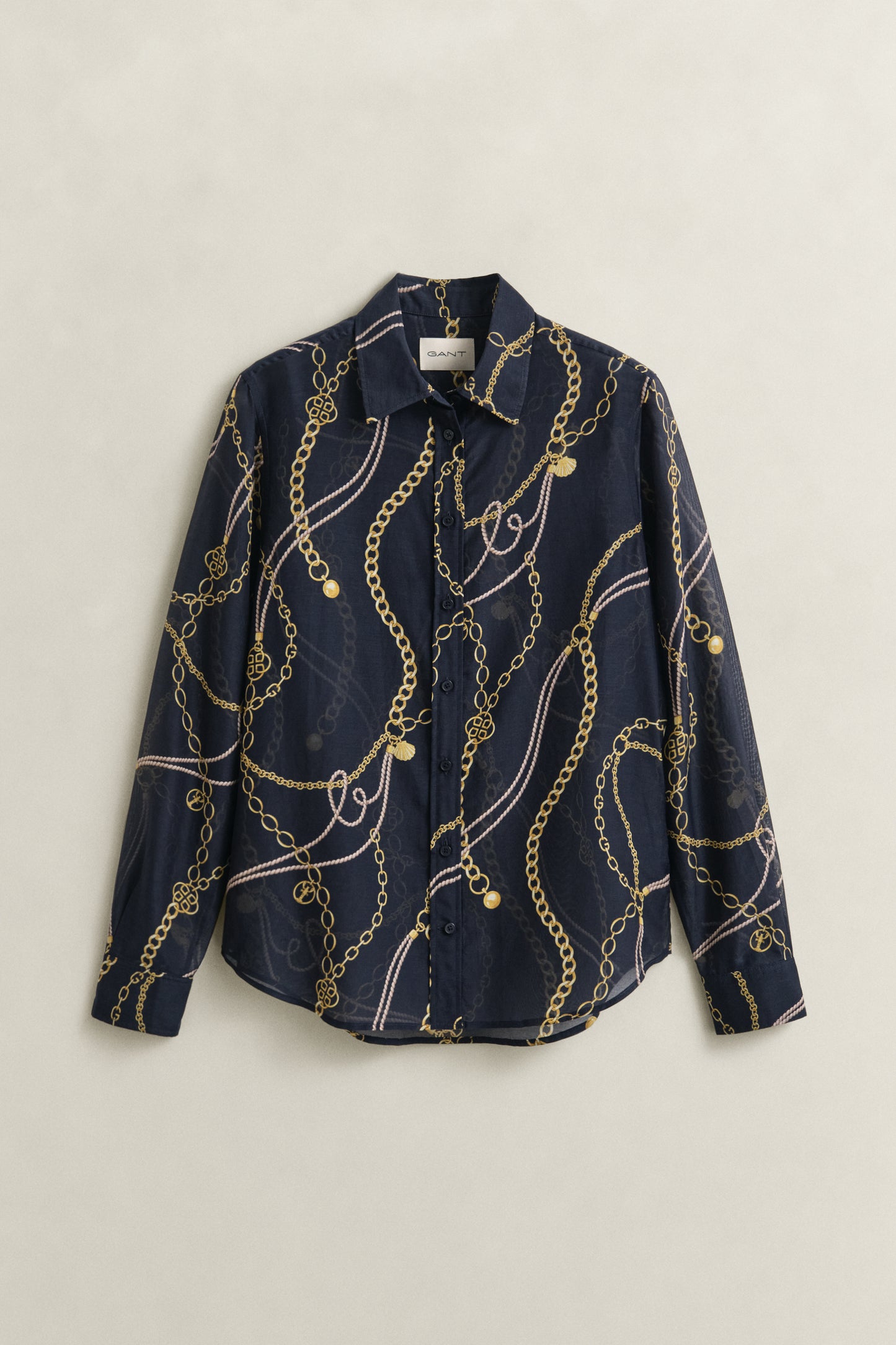 EVENING BLUE, REG PRINTED CTN SILK LS SHIRT, FLAT-LAY BY GANT AU.