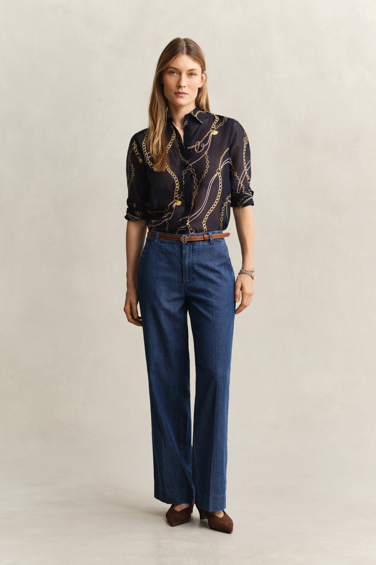 EVENING BLUE, REG PRINTED CTN SILK LS SHIRT BY GANT AU.