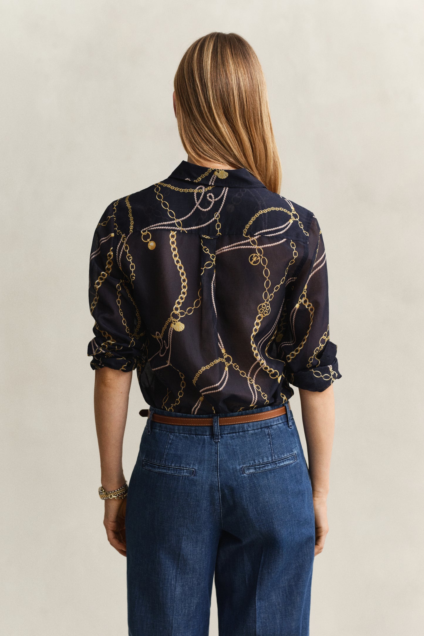 EVENING BLUE, REG PRINTED CTN SILK LS SHIRT, BACK-VIEW BY GANT AU.