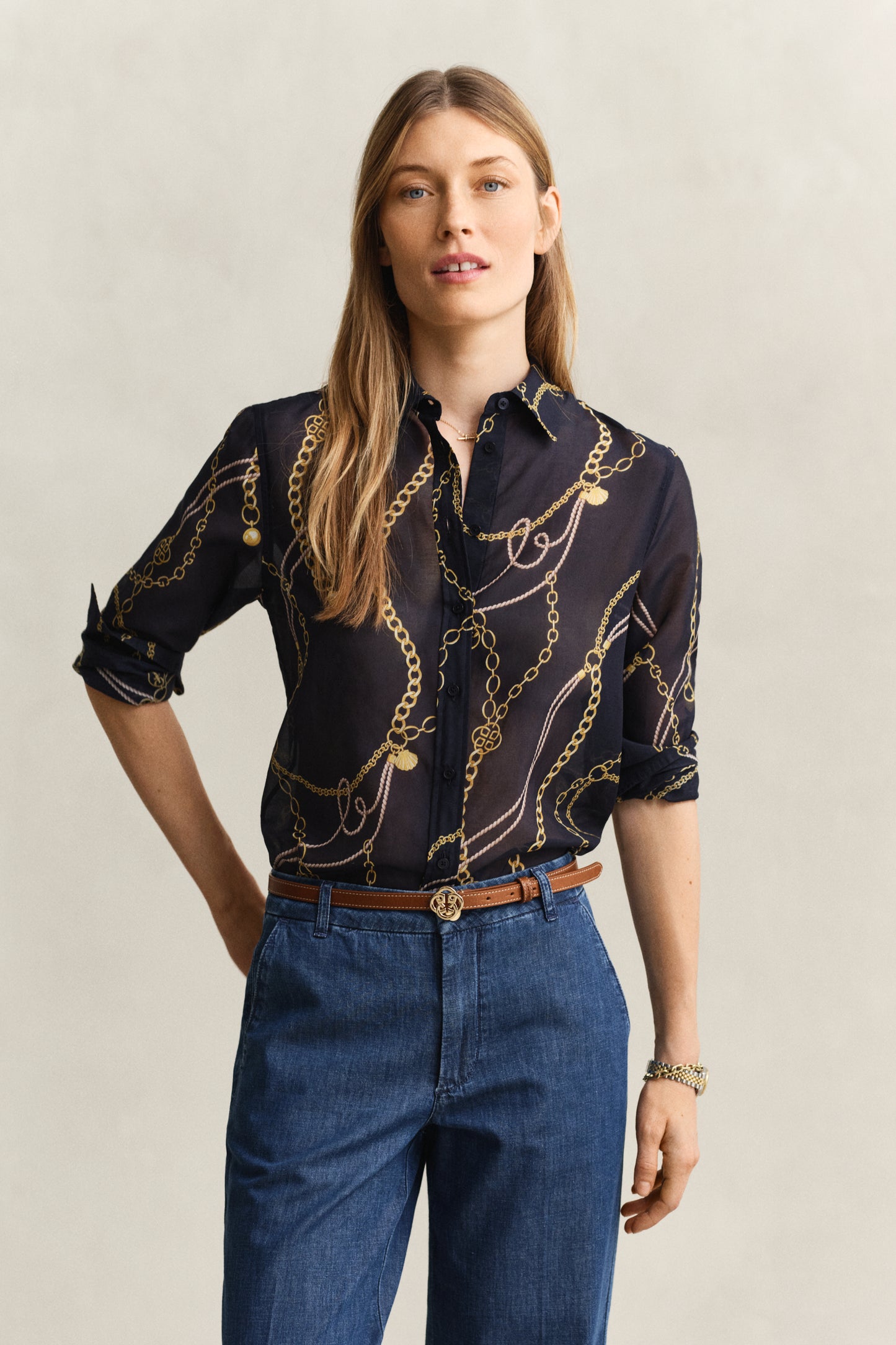 EVENING BLUE, REG PRINTED CTN SILK LS SHIRT, FRONT-VIEW BY GANT AU.
