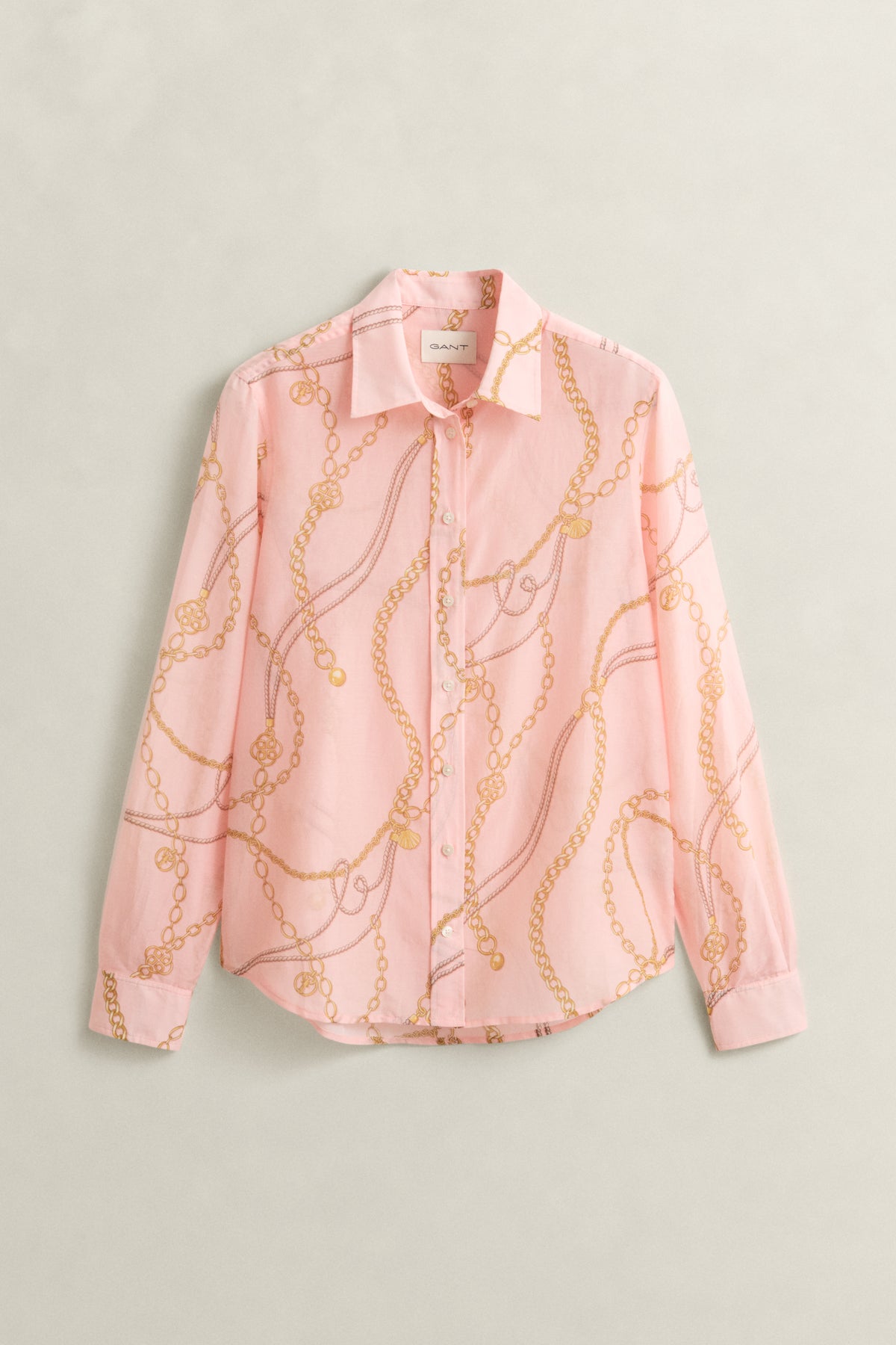 APRICOT PINK, REG PRINTED CTN SILK LS SHIRT, FLAT-LAY BY GANT AU.