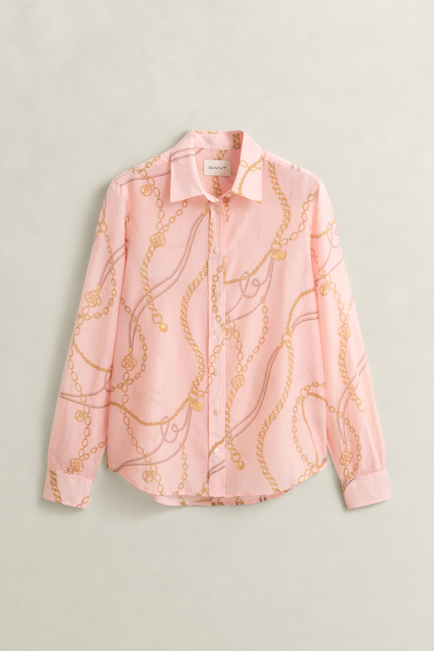 APRICOT PINK, REG PRINTED CTN SILK LS SHIRT, FLAT-LAY BY GANT AU.