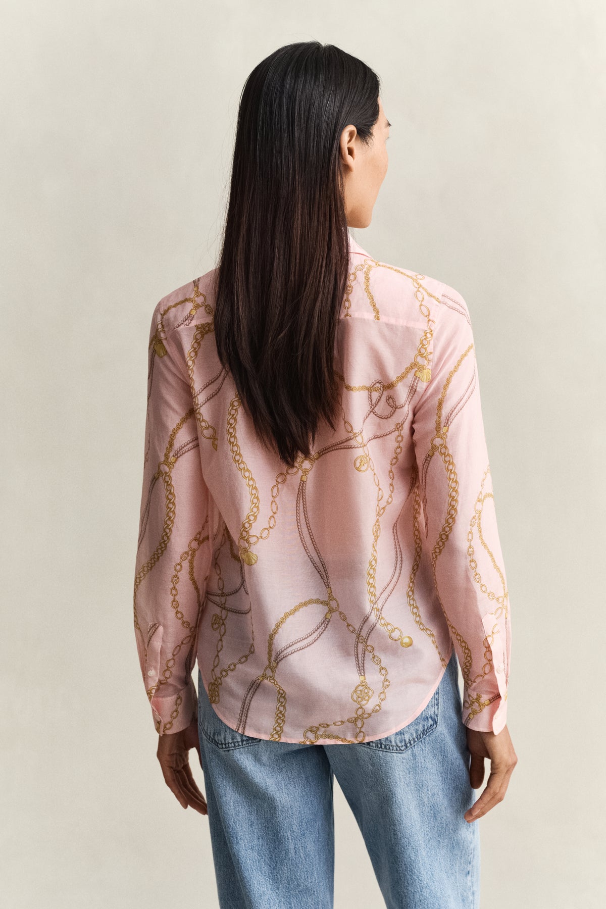 APRICOT PINK, REG PRINTED CTN SILK LS SHIRT, BACK-VIEW BY GANT AU.