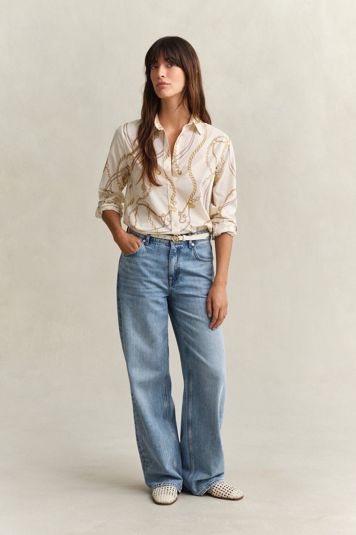 EGGSHELL, REG PRINTED CTN VOILE SHIRT BY GANT AU.