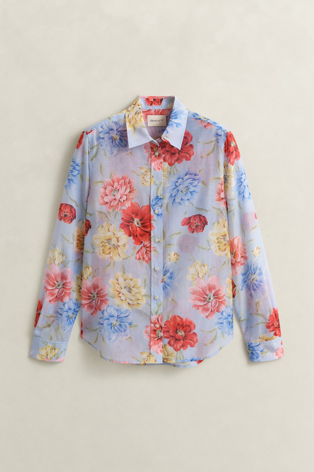 LIGHT BLUE, REG FLORAL PRINT CTN SILK LS SHIRT, FLAT-LAY BY GANT AU.