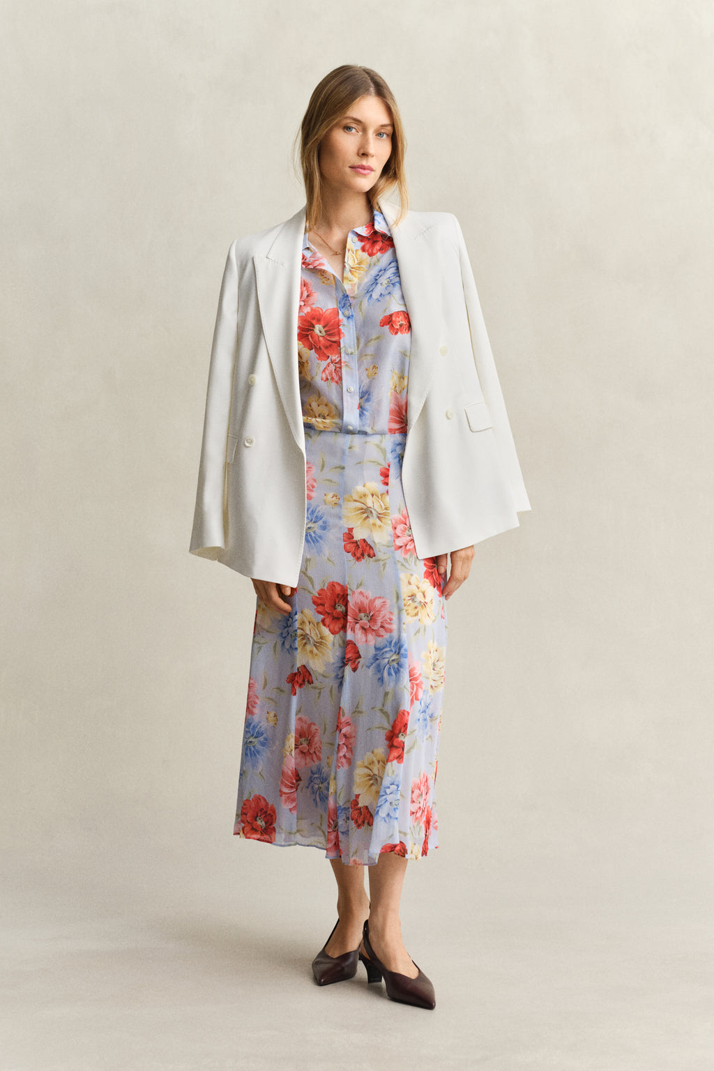 LIGHT BLUE, REG FLORAL PRINT CTN SILK LS SHIRT BY GANT AU.