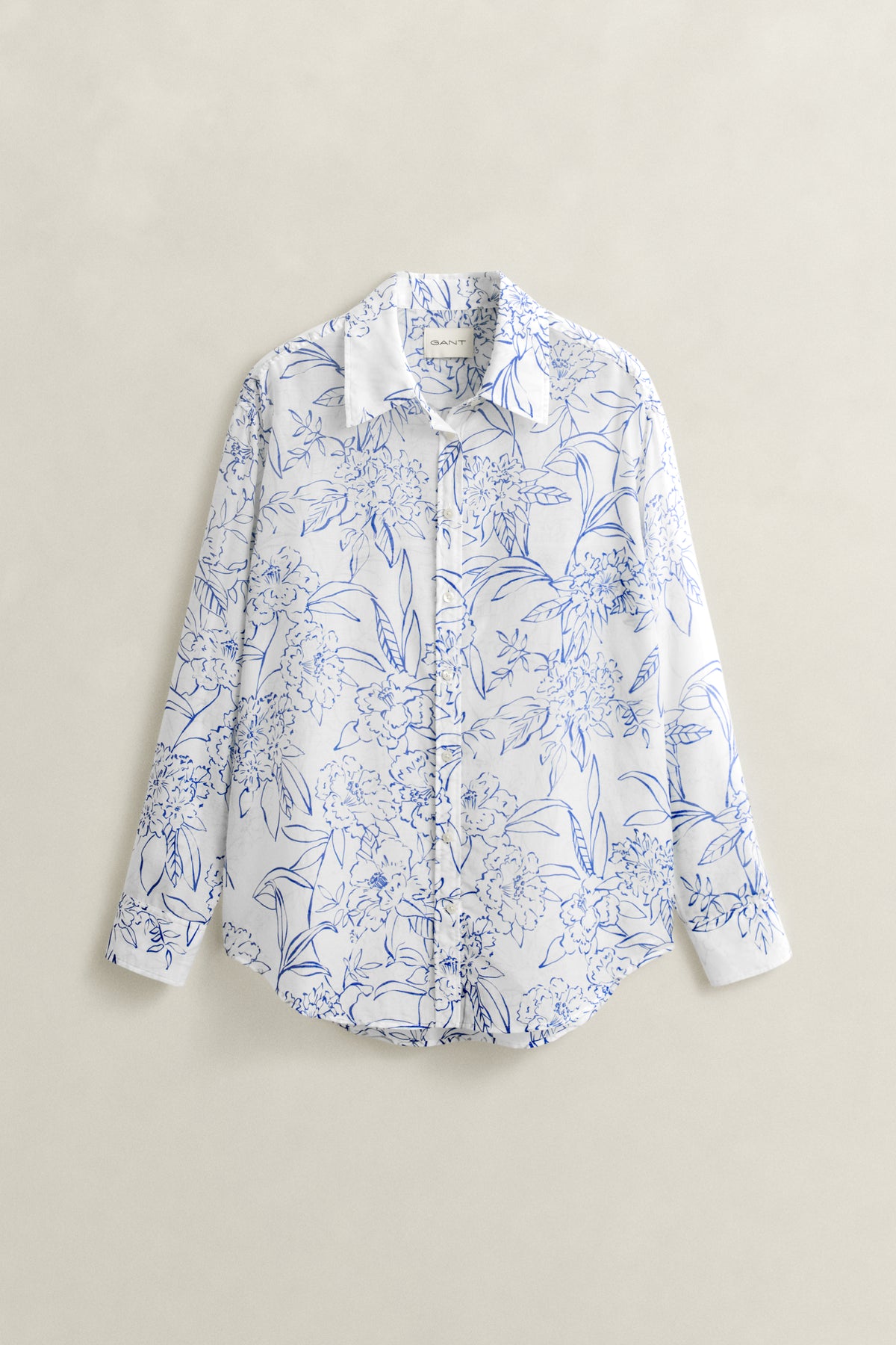 WHITE, REL FLORAL PRINT CTN SILK SHIRT, FLAT-LAY BY GANT AU.