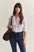 WHITE, REL FLORAL PRINT CTN SILK SHIRT, FRONT-VIEW BY GANT AU.