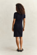EVENING BLUE, STRETCH COTTON CABLE SS DRESS, BACK-VIEW BY GANT AU.