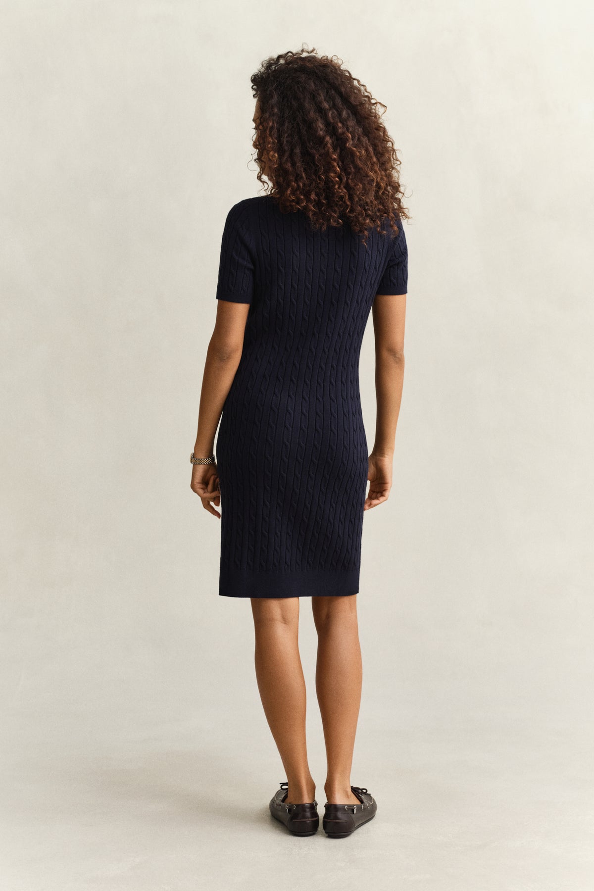 EVENING BLUE, STRETCH COTTON CABLE SS DRESS, BACK-VIEW BY GANT AU.
