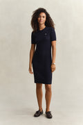 EVENING BLUE, STRETCH COTTON CABLE SS DRESS, FRONT-VIEW BY GANT AU.