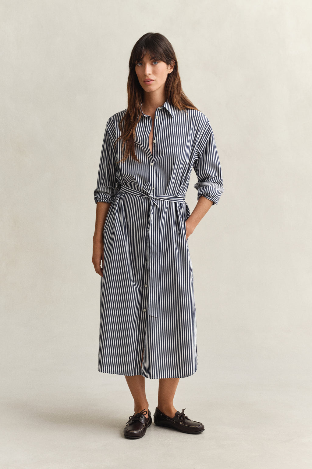 CLASSIC BLUE, CLASSIC POPLIN STRIPE SHIRT DRESS, FRONT-VIEW BY GANT AU.