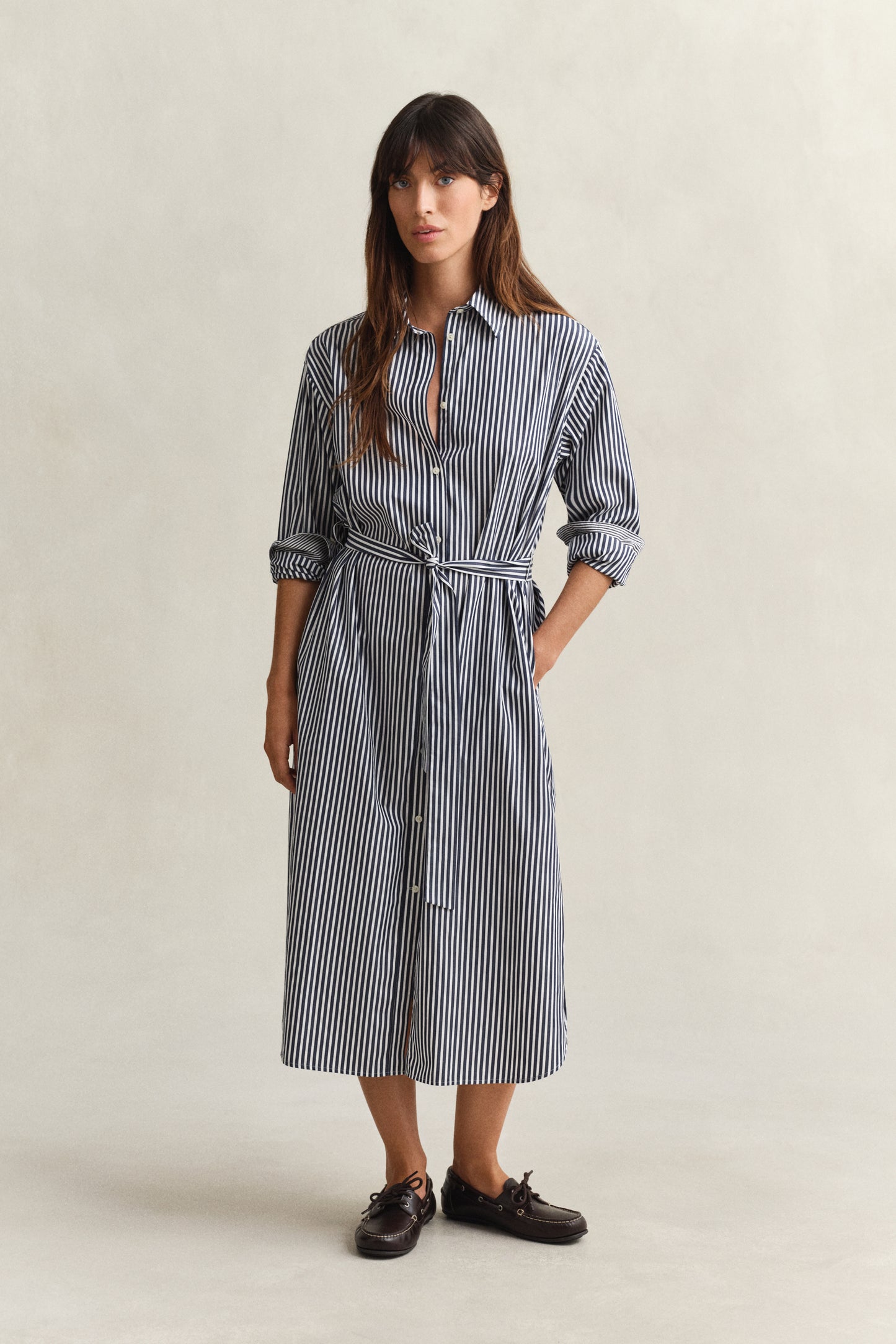 CLASSIC BLUE, CLASSIC POPLIN STRIPE SHIRT DRESS, FRONT-VIEW BY GANT AU.