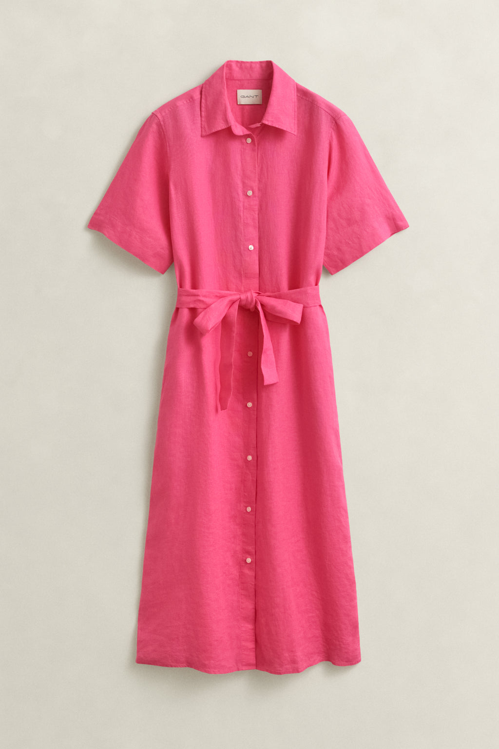 BRIGHT FUSCHIA, LINEN SS SHIRT DRESS, FLAT-LAY BY GANT AU.