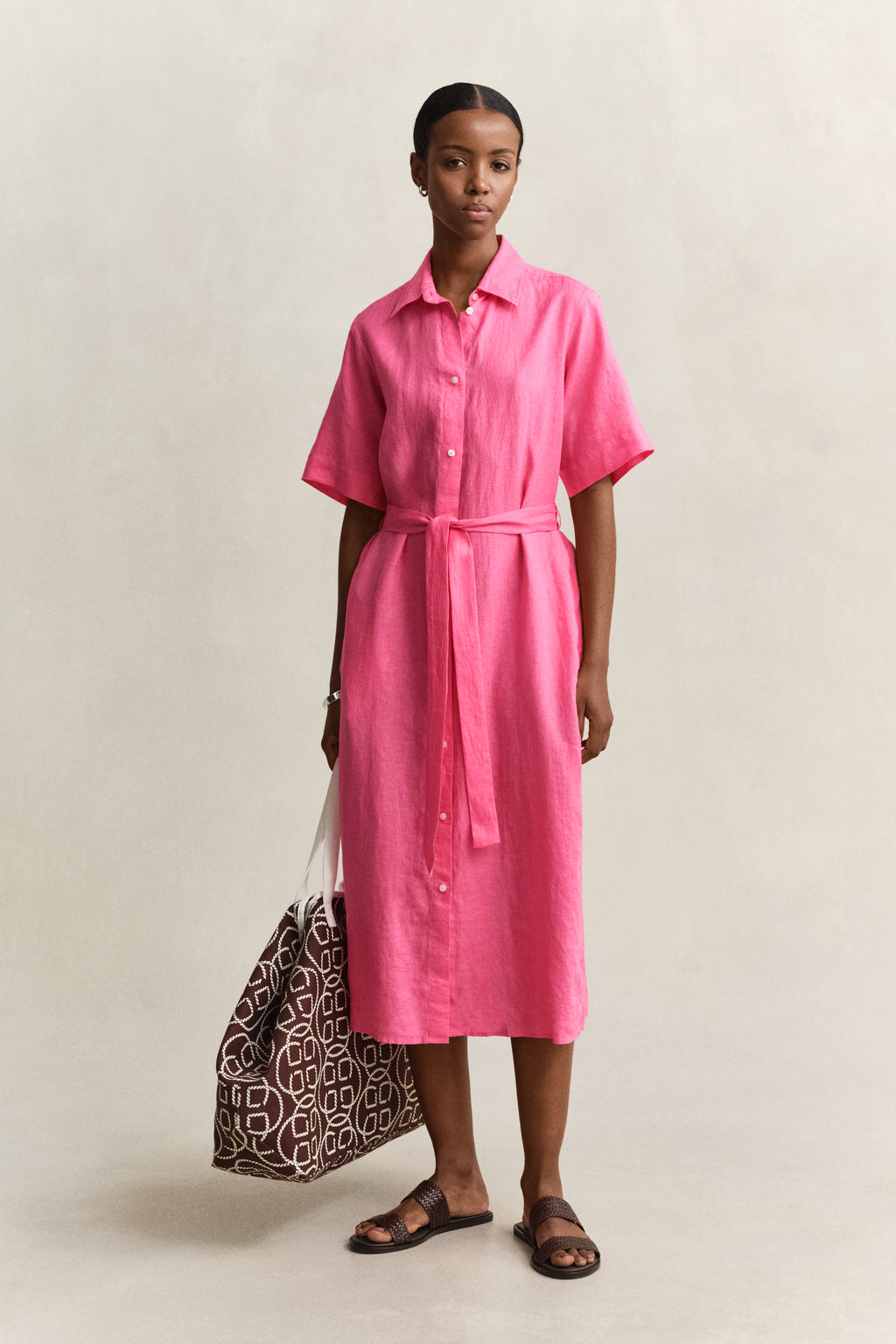 BRIGHT FUSCHIA, LINEN SS SHIRT DRESS BY GANT AU.