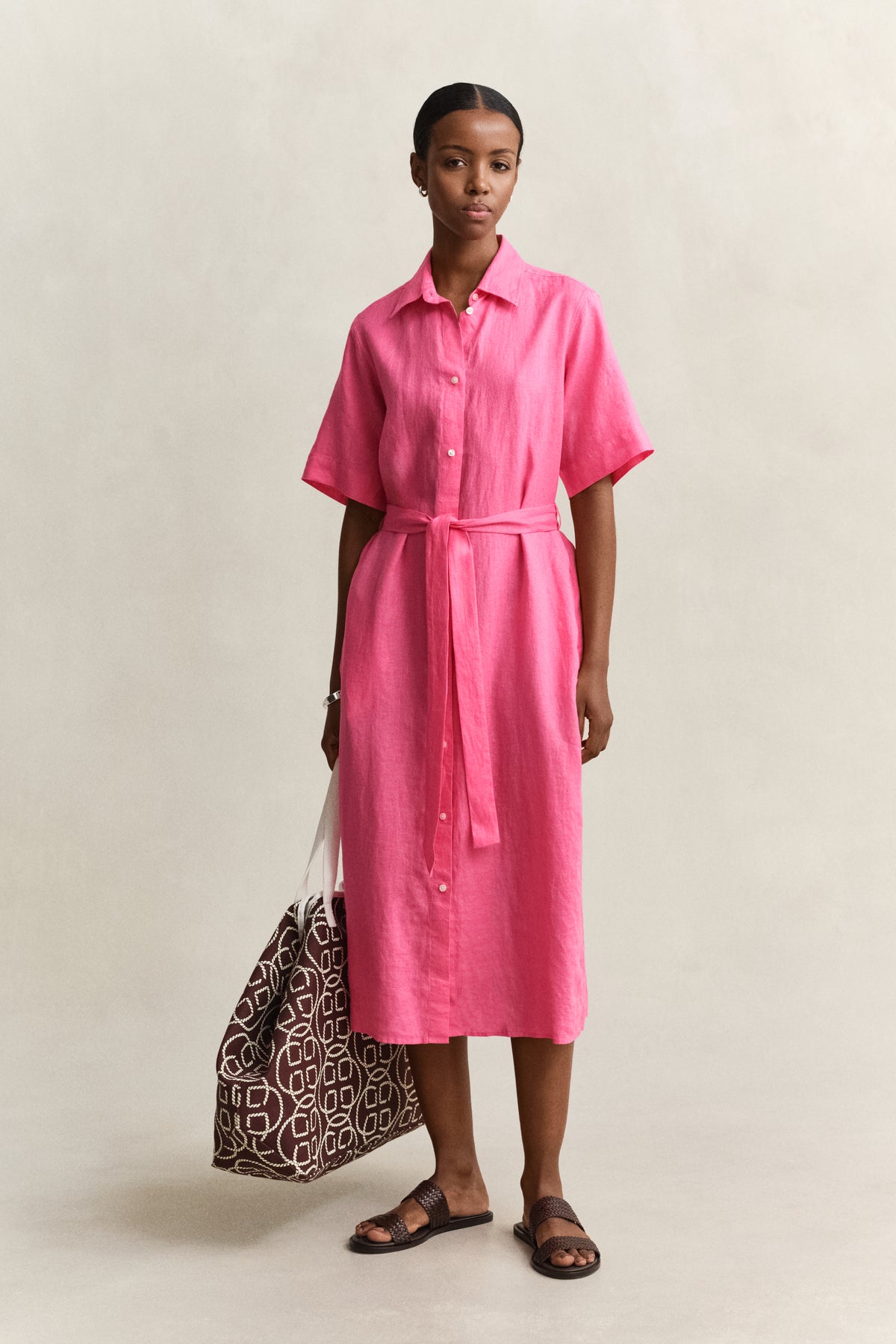 BRIGHT FUSCHIA, LINEN SS SHIRT DRESS BY GANT AU.