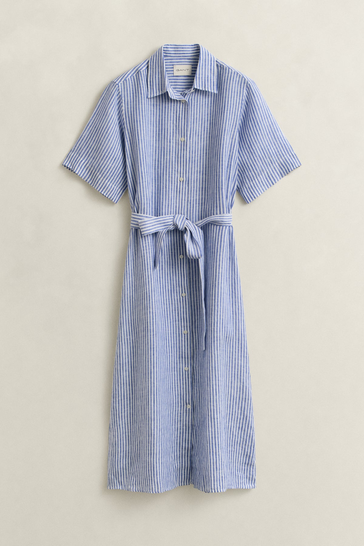 ROYAL BLUE, STRIPED LINEN SS SHIRT DRESS, FLAT-LAY BY GANT AU.